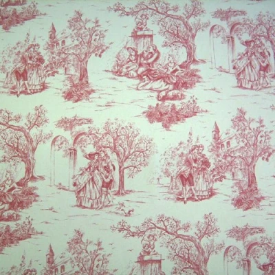 Abbildung von Werthers Stoffe Stoff Meterware Toile de Jouy rot Natur 140 cm breit Frankreich edel neu