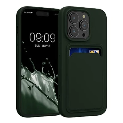 Abbildung von kwmobile Handyhülle kompatibel mit Apple iPhone 14 Pro Hülle Handy Cover Fach für Karten in Dunkelgrün