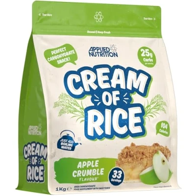 Abbildung von Applied Nutrition Cream of Rice Hochwertiges Kohlenhydrat Ergänzungsmittel, Energiequelle für Frühstück und Snacks, leicht verdaulich, wenig Zucker, Fett, vegan (1kg, Apple Crumble)