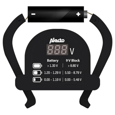 Abbildung von Alecto BTT2 Batterietester mit digtaler Anzeige zur Prüfung des Ladezustandes Ideal für AAA, AA, C, D (1,5 Volt &amp; 9 Volt) Batterietestgerät Messgerät schwarz