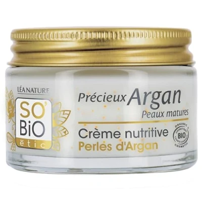 Abbildung von LEA NATURE SO Bio Étic Nährcreme mit Arganperlen wertvolles Argan für reife Haut intensiv genährte Festigkeit &amp; Dichte Arganöl pflanzliches Kollagen Made in France 50 ml