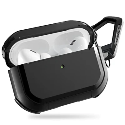 Abbildung von PZOZ Hülle für AirPods Pro 2. Generation,PC und TPU Schutzhülle (Front LED sichtbar) Ohrstöpsel Zubehör,AirPods 2 Case (Schwarz)