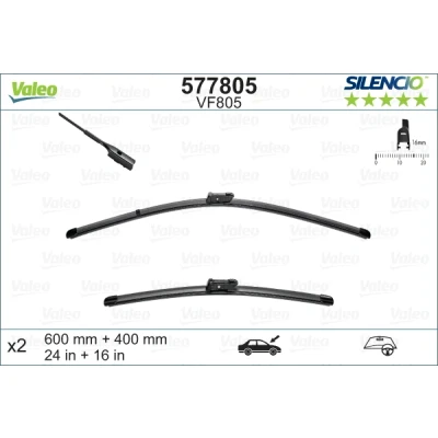 Abbildung von Scheibenwischer Valeo 577805 vorne Flachbalkenwischblatt Stiftbefestigung SKODA: Fabia III Schrägheck, Kombi, ISUZU: D MAX Pickup