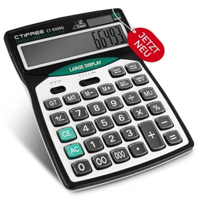Abbildung von Brandneues Model 2024 Tischrechner groß, Taschenrechner mit großen Tasten,14 stelliges großes Display, Triple Null Taste, Calculator, Desktop Calculator (schwarz)