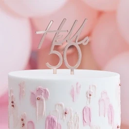 Abbildung von Ginger Ray Tortenaufsatz für Geburtstagskuchen, Motiv: Hello 50, aus Acryl, Rotgold
