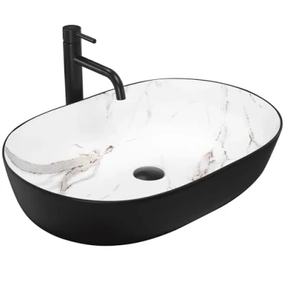 Abbildung von wohnwerk.idee Aufsatzwaschbecken Waschbecken Marmor Optik Schwarz Matt 60,5x41cm