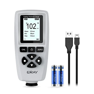 Abbildung von ERAY Schichtdickenmessgerät mit Hintergrundbeleuchtung LCD Anzeige, Lackschichtenmesser inklusive Koffer, Batterie und Deutscher Anleitung, Messbereich 0 bis 2000um, Lackmessgerät für Auto
