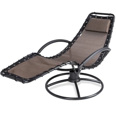 Abbildung von Casaria® Gartenliege Liegestuhl Wetterfest Wellness Relaxliege mit Armlehne Kissen Ergonomisch 120kg Belastbar Garten Wohnzimmer Schaukel Stuhl Braun