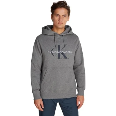 Abbildung von Calvin Klein Herren Hoodie Seasonal Monologo Regular mit Kapuze, Grey Heather (Grau), XXS