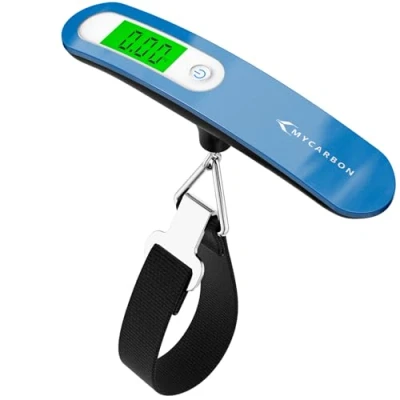 Abbildung von MYCARBON Digitale Kofferwaage Gepäckwaage Analog für Reisekoffer Küche Angeln 50KG / 110 lb Hängewaage Digitalwaage Fischwaage (Blau)