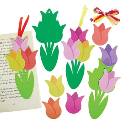 Abbildung von Baker Ross FX460 Mix und Match Tulpen Lesezeichen Bausätze 8er Pack, Schaumstoff Sticker Bastelsets für Kinder