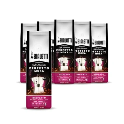 Abbildung von Bialetti Perfetto Moka Delicato: Gemahlener Kaffee mit heller Röstung, Aroma von Blumen und Getrockneten Früchten, 250g x 6, Beutel Aromaventil