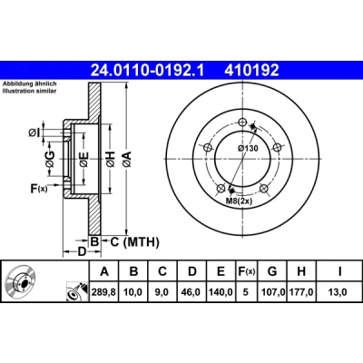 Abbildung von ATE 24.0110 0192.1 Bremsscheibe 289,8 10,0 5 140,0 voll beschichtet SUZUKI: Samurai SUV, SJ 410 SUV Cabrio,