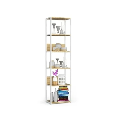 Abbildung von BDW Modernes Loft Regal Aus Metall Wohnzimmer Industrial Style 6 Einlegeböden Möbel Vintage Wandregal 192x50x32 cm Weiss/Eiche Artisan