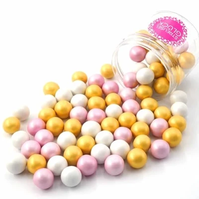 Abbildung von STREUSEL GLÜCK Schokokugeln XXL white rose gold 130g weiss rosa Schokostreusel für Weihnachten Geburtstag Cupcakes Cake Pops Muffins Tortendeko