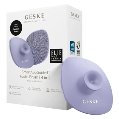 Abbildung von GESKE SmartAppGuided™ Facial Brush 4 in 1 Gesichtsreinigungsbürste mit Griff Weiche Bürste aus Silikon professionelle Gesichtsreinigung Gesichtsreinigungsgerät Hautreinigung