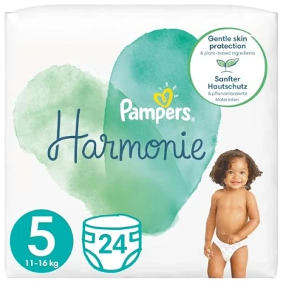 Abbildung von Pampers Harmonie Größe 5, 24 Windeln, 11 kg 16 kg, Essentialpackung, sanfter Hautschutz und pflanzliche Inhaltsstoffe