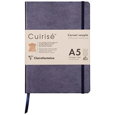Abbildung von Clairefontaine 400094C Notizbuch (mit Perlmutt Effekt mit Softcover aus Leder, DIN A5, 14,8 x 21cm, 72 Blatt, liniert, Gummizugverschluß, Lesezeichen) 1 Stück petrolblau
