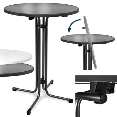 Abbildung von Beautissu Stehtisch Schwarz klappbar Ø80cm Bellini Stabiler Outdoor Bistrotisch Wetterbeständig höhenverstellbarer Fuß, leichte Montage Halterung vormontiert Kratzfest Gastro Partytisch Rund