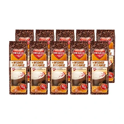 Abbildung von HEARTS Cappuccino Wiener Melange 10 x 1 kg Genuss nach österreichischer Tradition, ca. 80 Portionen pro Beutel, Familienpackung, intensives Aroma, feinste Kaffeespezialität