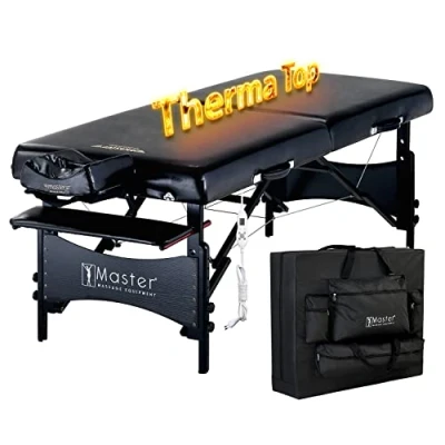 Abbildung von Master Massage 76cm Galaxy Mobil Massageliege ThermaTop Integriertes Heizsystem Klappbar Massagebett Massagebank Kosmetikliege Portable Beauty Bed Holzbeine Tragetasche Paket, Schwarz