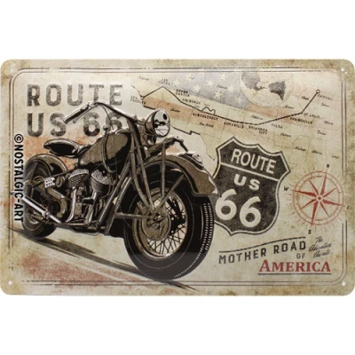 Abbildung von Nostalgic Art Retro Blechschild, 20 x 30 cm, Route 66 Bike Map Geschenk Idee für USA Fans, aus Metall, Vintage Design