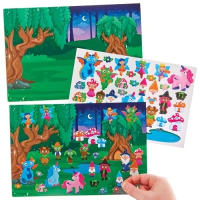 Abbildung von Baker Ross FN082 Mythische Waldsticker Szenen 4er Pack, Selbstklebende Sticker für Kinder, Basteln Kinder