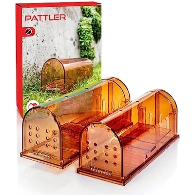 Abbildung von PATTLER® Mausefalle lebend Extra große Lebendfalle Maus Tierfreundlich Mäusefalle Ratten oder Kleintiere Fangen mit Luftlöchern Einfache Aufstellung im Haus Garten 2 Stück