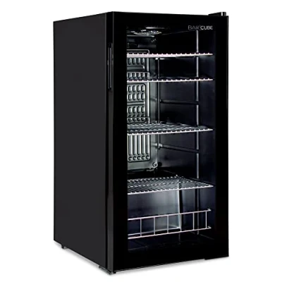 Abbildung von CUBES Getränkekühlschrank 90L mit Glastür &amp; 4 variablen Ablagen Kompakter Flaschenkühlschrank, perfekt für zu Hause, Büro, Partys Gastro Stilvoller Kühlschrank Glastür, schwarz