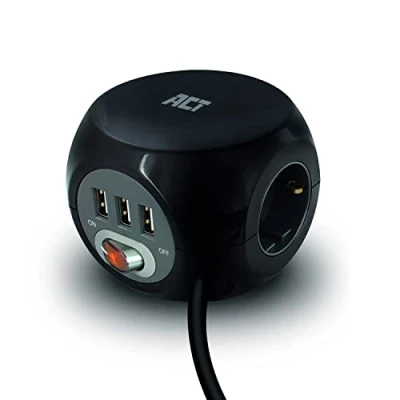 Abbildung von ACT Steckdosenwürfel 3 USB Schwarz