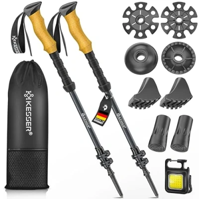 Abbildung von KESSER® Wanderstöcke faltbar/Teleskop Nordic Walking Stöcke für Damen &amp; Herren Trekkingstöcke verstellbar Aluminium oder Carbon Korkgriff zum Wandern, Trekking, Skitour Bergsport