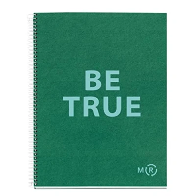 Abbildung von Miquelrius Be Eco A4 Notizbuch, 80 Blatt 90 g/m², 7 mm horizontale Linien, 1 Farbstreifen, fester Einband, smaragdgrüne Botschaften