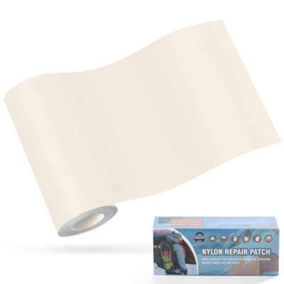Abbildung von OAZ Nylon Selbstklebende Patches, 1 Rolle 10x160cm Selbstklebender Wasserdichte Reparatur Patch, FlickeWeiß Selbstklebend Reis Weiß, für Zelte, Daunenjacke, Schlafsack, Tasche