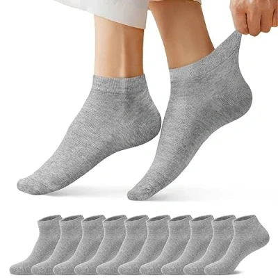 Abbildung von FALARY Socken Sneaker Herren 43 46 Damen Grau Sneakersocken Kurze 10 Paar Baumwolle Atmungsaktive Halbsocken Unisex