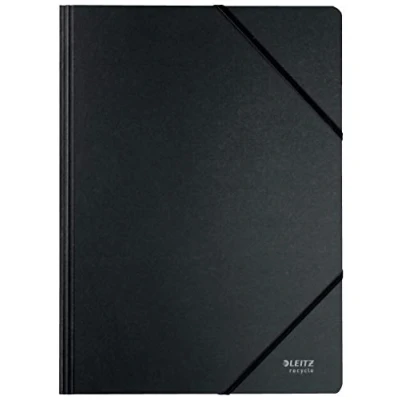 Abbildung von Leitz A4 Eckspannermappe mit elastischem Gummiband Verschluss, 250 Blatt, 100% recyclebar, Umweltfreundlich, Recycle Serie, Schwarz, 39080095