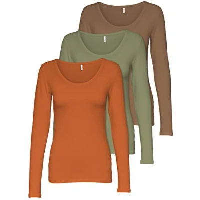 Abbildung von ONLY 3 PACK Langarmshirt, Damen, Größe: XL, Bronze