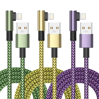 Abbildung von Yosou iPhone Ladekabel, Lightning Kabel【3 Stück 2M】 90 Grad Schnellladekabel MFi Zertifiziert Fast USB auf Kabel Nylon für 14 13 12 11 Pro Max Mini XR XS X 8 7 6 6s Plus SE, iPad