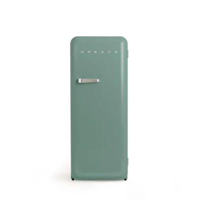 Abbildung von CREATE / RETRO FRIDGE 150 SILVER/Kühlschrank mit Gefrierfach 281L in Salbeigrün, Griff Silber 102W, niedriger Energieverbrauch, 150cm, 3 Ablagen, Temperaturregelung,60x60x150cm