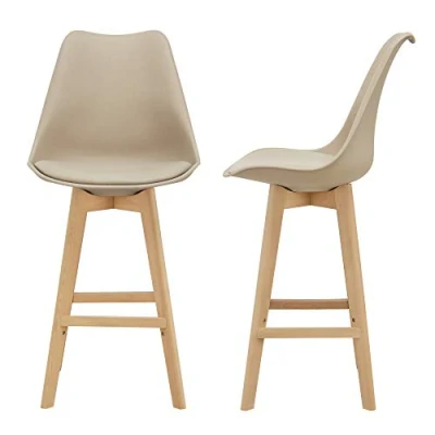 Abbildung von en.casa Hochstuhl, Barstuhl »Milano« 2er Set, gepolstert, Massivholz, Beige, Beige