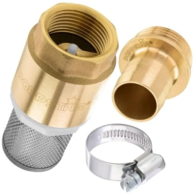 Abbildung von Poppstar Saugfilter Set, Fußventil mit Rückschlagventil 1&quot; aus Messing, Saugkorb Edelstahl, Tülle und Schlauchschelle