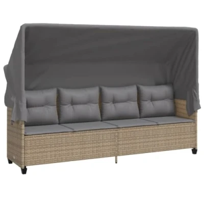 Abbildung von vidaXL Sonnenliege, Liege mit ausziehbarem Sonnendach, Gartenliege Verstellbarer Rückenlehne Fußstütze, Sonnenbett Gartenmöbel, Beige Poly Rattan