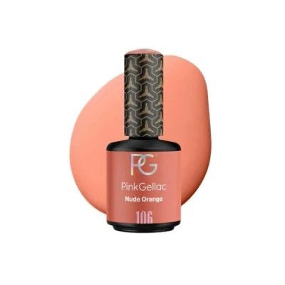 Abbildung von Pink Gellac UV Gel Nagellack 106 Nude Orange 15 ml Lack Lang Anhaltender Gellack Einfache Entfernung Shellac Nail Polish Made in Holland