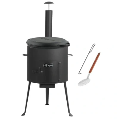 Abbildung von BBQ Toro Gusseisen Kazan mit Ofen Ø 34 cm 6,9 L Gusstopf Deckel, Gusseisentopf Gulaschkessel, Feuerkessel, Outdoor Feuer Ofen, Eintopfofen, Feuerstelle, Außenküche, Utschak