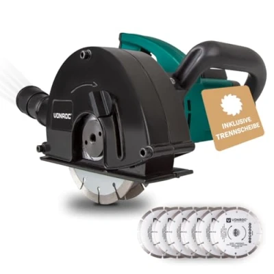 Abbildung von VONROC Schlitzfräse Mauernutfräse mit Absaugung [1700W] Nutfräser für Kabelnut [14/19/29mm] Schlitzmaschine 150mm Schnittiefe [4 40mm] inklusive 6 Diamantscheiben