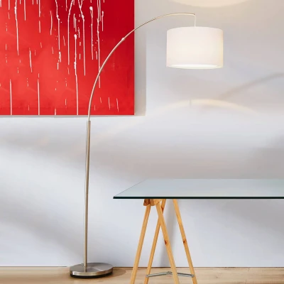 Abbildung von Brilliant Bogenlampe Clarie, ohne Leuchtmittel, 1,8m Höhe, E27 max. 60W, eisen/weiß, Stoffschirm, Metall/Textil