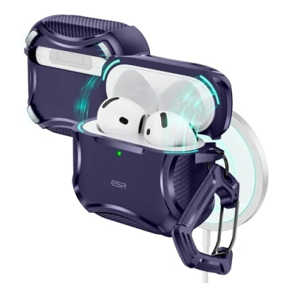 Abbildung von ESR für AirPods 4 Hülle (HaloLock), Kompatibel mit 4. Generation (2024), Unterstützt kabelloses Laden, Starker Sturzschutz, Magnetischer Deckel, Cyber Serie, Lila