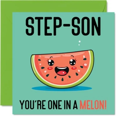 Abbildung von Geburtstagskarten für Stiefsohn One In A Melon Lustige Geburtstagskarte von Stiefmutter, Vater, Sohn, Geburtstagsgeschenke, 145 mm x mm, Witz Grußkarten Männer und Ihn