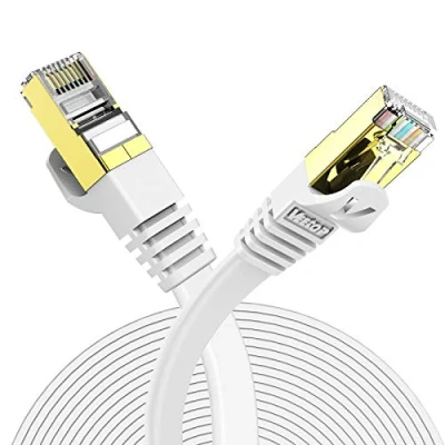 Abbildung von Veetop Lan Kabel Cat 7 Netzwerkkabel Flach für 10 Gigabit Ethernet mit vergoldetem RJ45. 3m Weiß