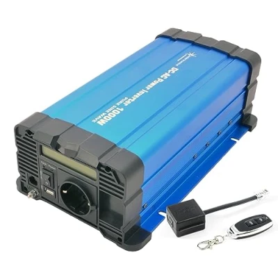 Abbildung von SOLARTRONICS Spannungswandler FS1000D 12v 1000 Watt mit Display Wechselrichter auf 230v Reiner Sinus LiFePO4/Lithium, Blei , Gel oder AGM Batterie kompatibel USB Fernbedienung