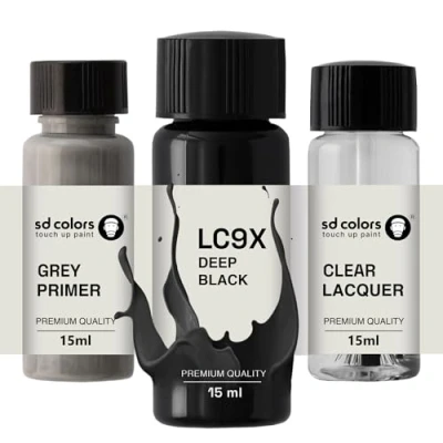 Abbildung von SD COLORS Tiefschwarz LC9X C9X 2T Neuer Ausbesserungslack, 15 ML, Reparatur Pinsel, Farbcode (Farbe + Grundierung Lack)